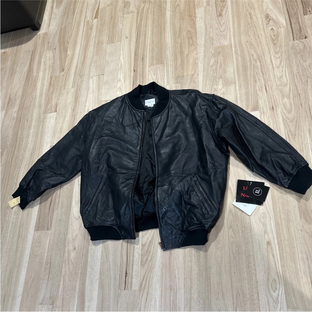 NWT Nordstrom Black lamb Leather Bomber Jacket XL